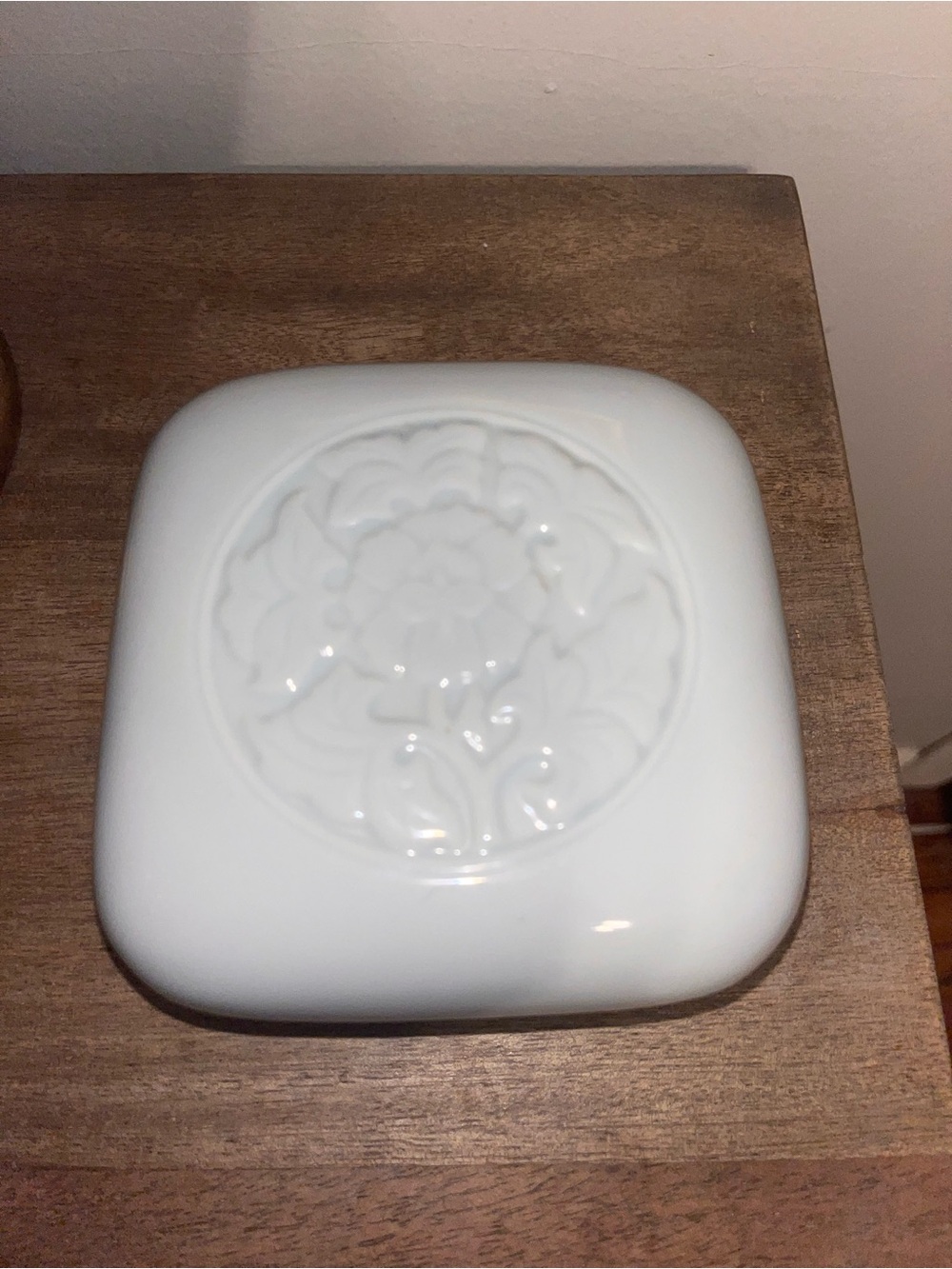 Tiffany & Co. Pale Blue Ceramic Floral Relief Trinket Box